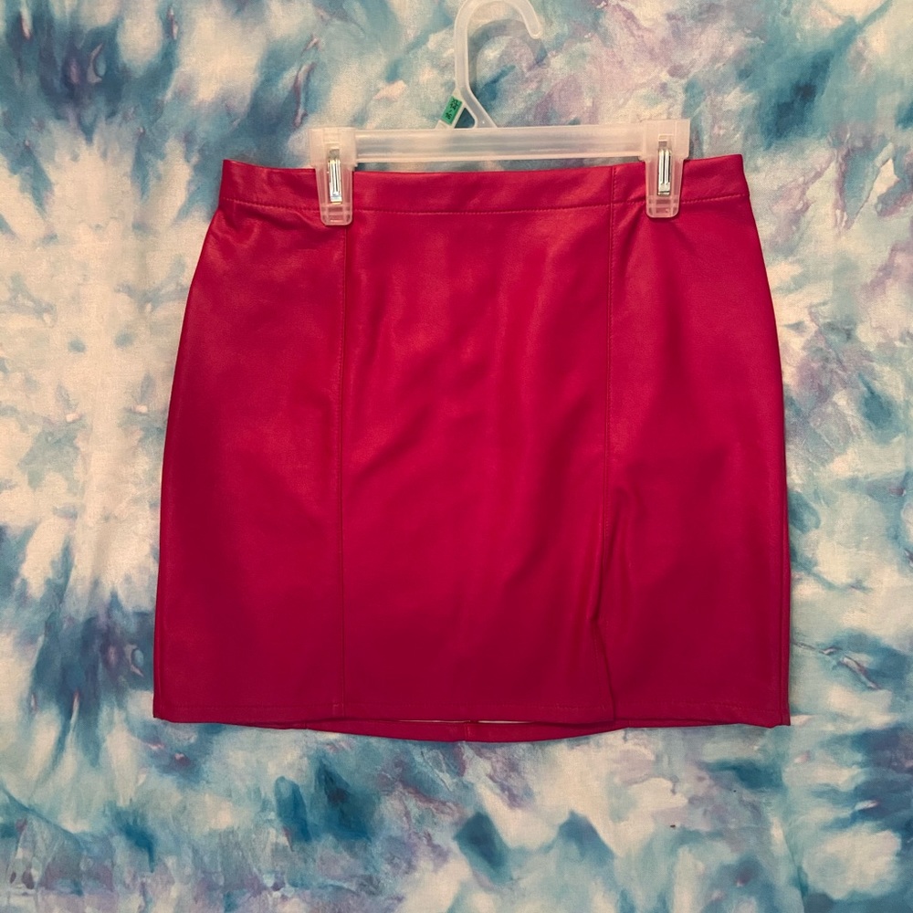 Dark pink leather skirt